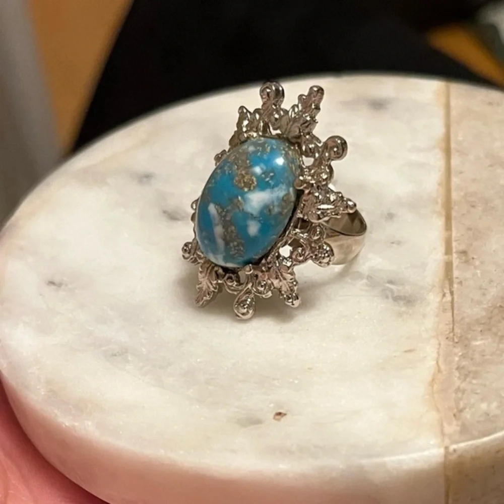 Costume Turquoise Silver Statement Ring Adjustable Size